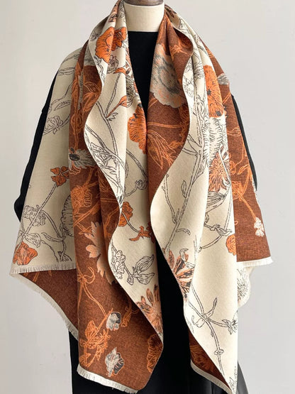 Women's Floral Print Reversible Scarf in Red - full-length view 6
