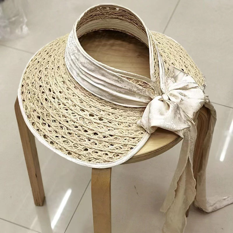 Womens wide brim straw sun visor hat - product photo 2