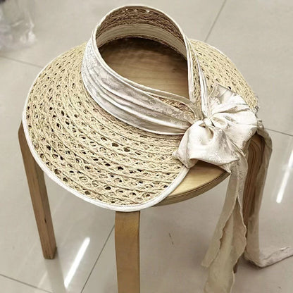 Womens wide brim straw sun visor hat - product photo 2