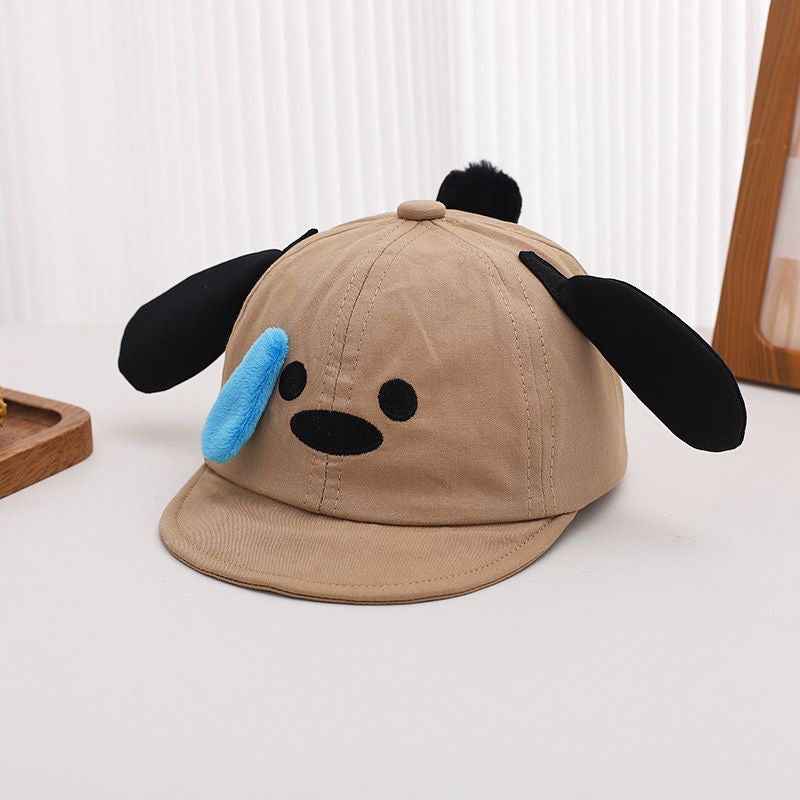 Kids Beige 3D Puppy Ear Cartoon Baseball cap embroidery close-up