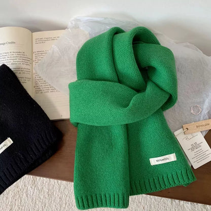 Unisex Warm Knitted Scarf — green wool scarf arranged in a loose loop