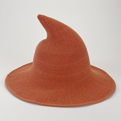 Women's Wool Halloween Witch Hat - Orange Red decorative detail