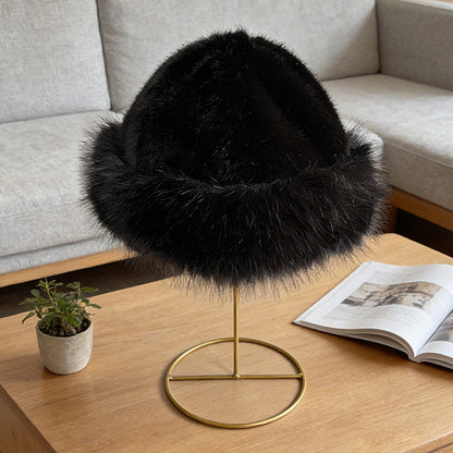 Black fluffy cloche hat with rounded crown