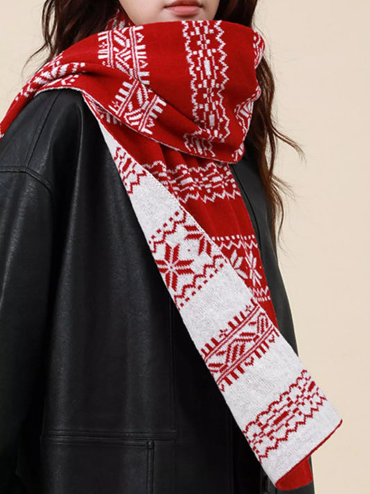 Women's Christmas Snowflake Knit Scarf in Black - styled detail 2