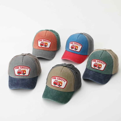 Kids fire truck patch baseball cap dark blue green