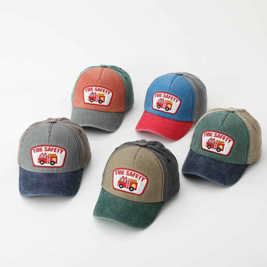 Kids fire truck patch baseball cap dark blue green
