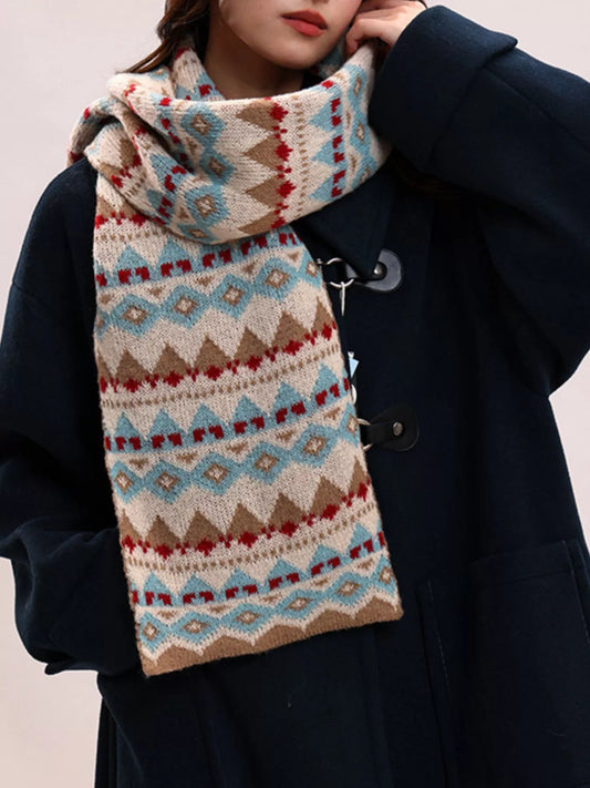 Unisex Vintage Geometric Knitted Scarf in Style A - front view 1