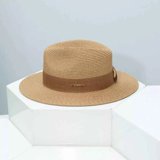 Khaki wheat straw wide brim sun hat front view