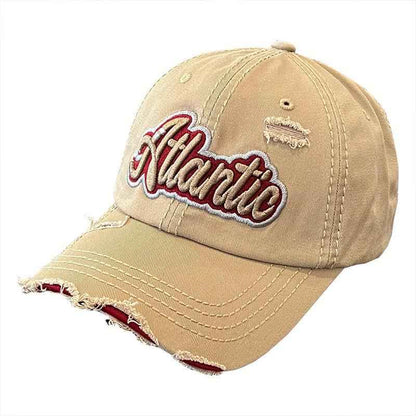 Unisex Atlantic Embroidered Distressed Baseball Cap