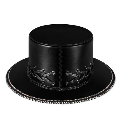 Unisex Halloween Punk Skull Black Top Hat - Black brim profile
