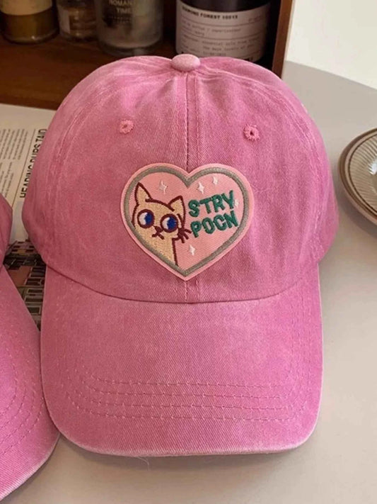 Unisex heart cat embroidered baseball cap set - blush pink front