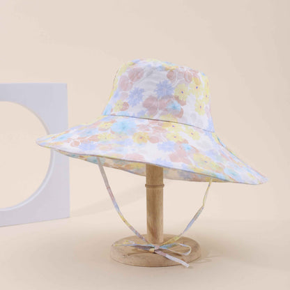 Women's Purple Floral Wide Brim Beach Sun Hat style view