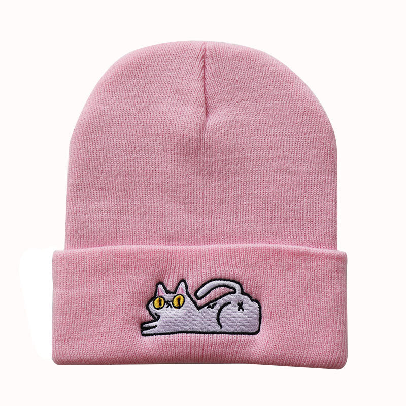 Muted dusty pink lazy cat knit beanie