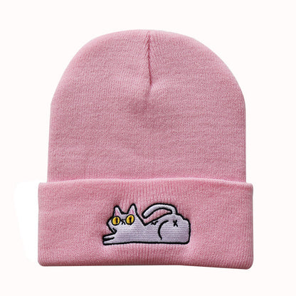 Muted dusty pink lazy cat knit beanie
