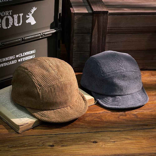 Unisex corduroy short-brim docker cap - green front view