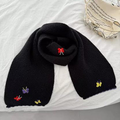 Unisex Butterfly Embroidered Scarf — black butterfly scarf arranged in a circular knot