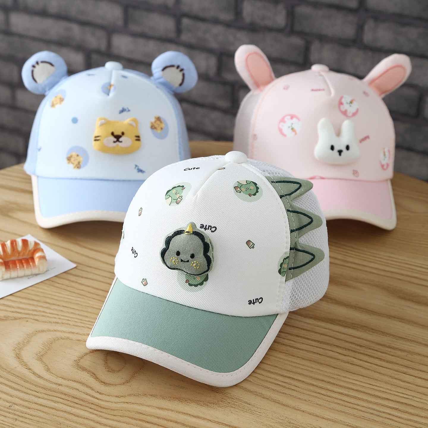 Pink animal-ear mesh cap curved brim view
