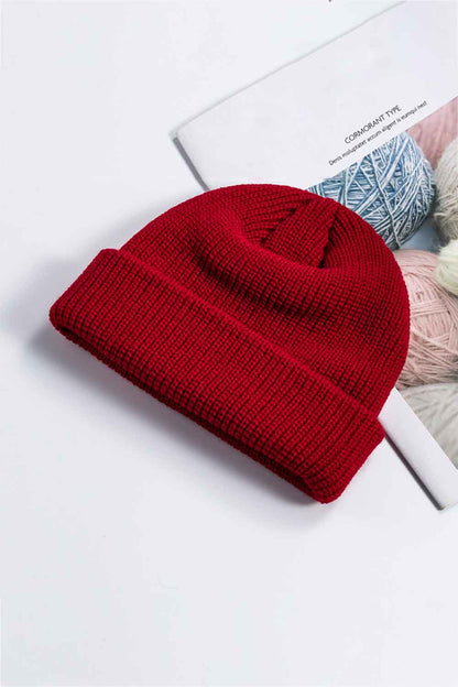 Magenta acrylic winter beanie cuff close-up