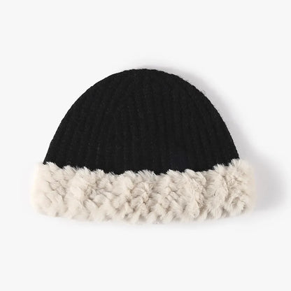 Unisex Faux Fur Trim Knit Beanie - Dust Storm back view