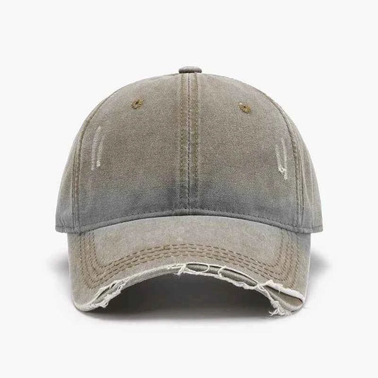 Mocha washed cotton baseball cap distressed finish