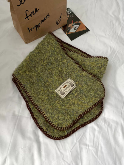Unisex Contrast Edge Plush Scarf — green scarf folded to show dark edge stitching