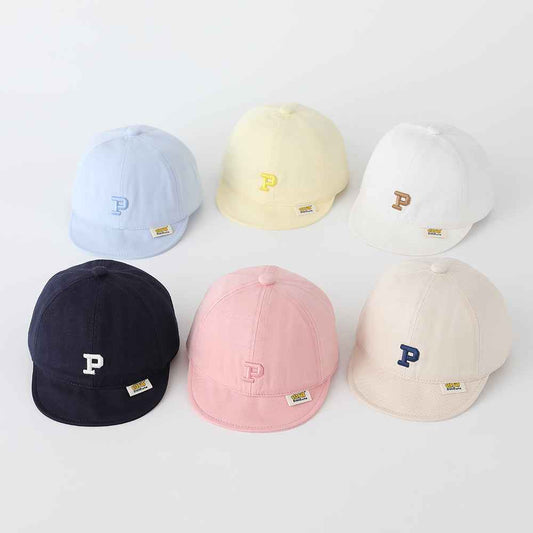 Kids Beige Embroidered P Letter Baseball Cap front view