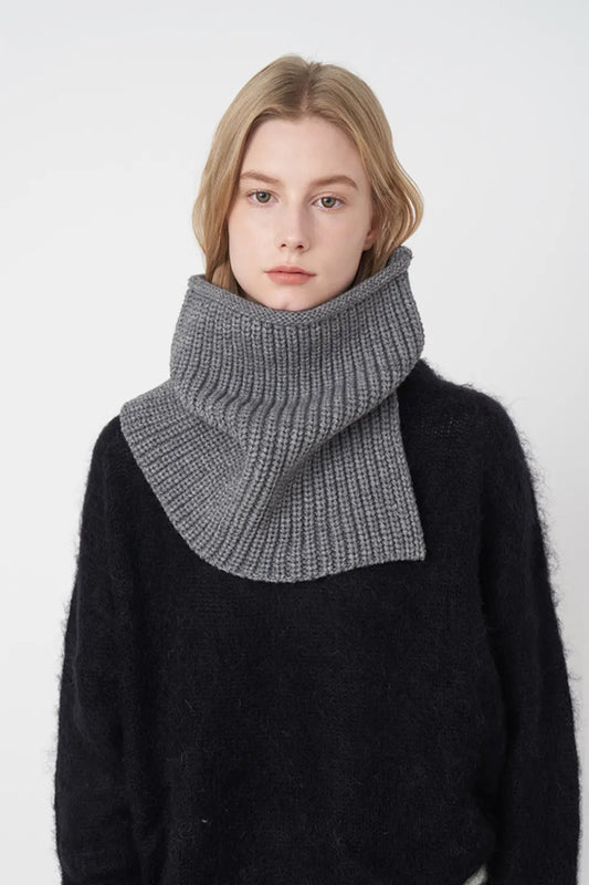Unisex Slit Pullover Knit Scarf in Sky Blue - styled detail 2