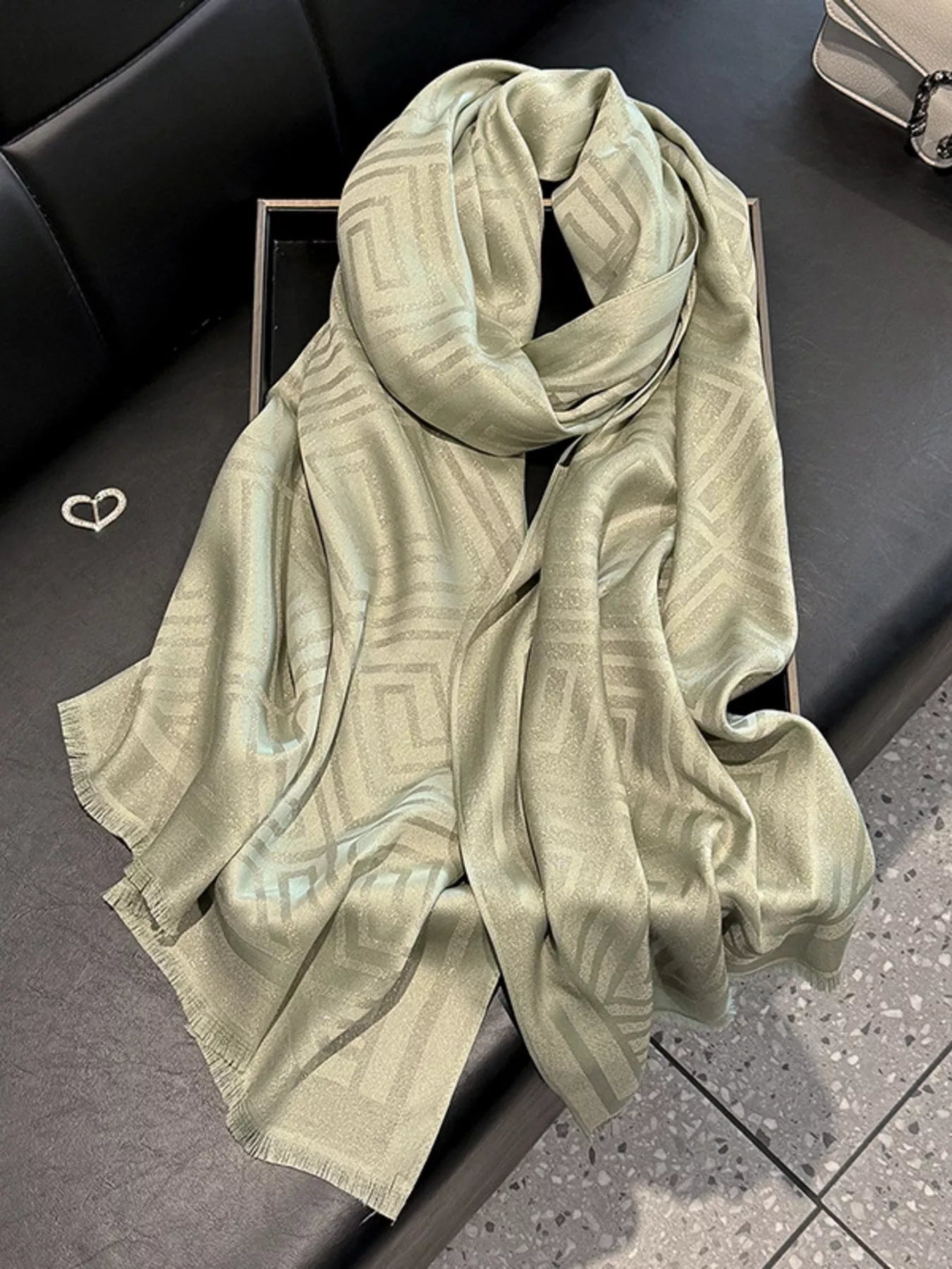 Unisex Raw Hem Lightweight Scarf in Black - color detail 17