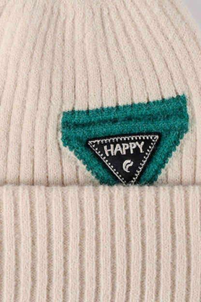Dark gray HAPPY beanie folded brim view
