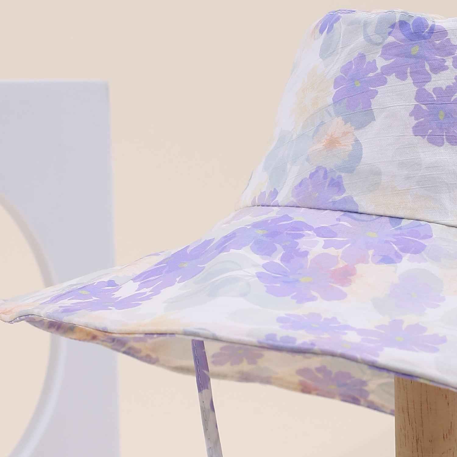 Women's Yellow Floral Wide Brim Beach Sun Hat fit detail
