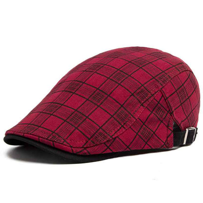 Black vintage plaid cotton-linen flat cap
