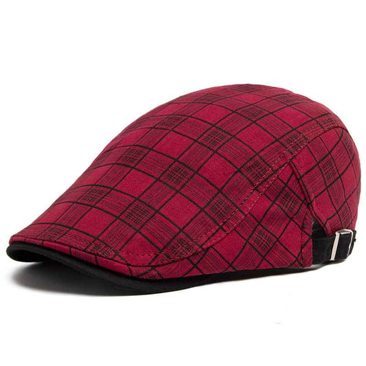 Black vintage plaid cotton-linen flat cap