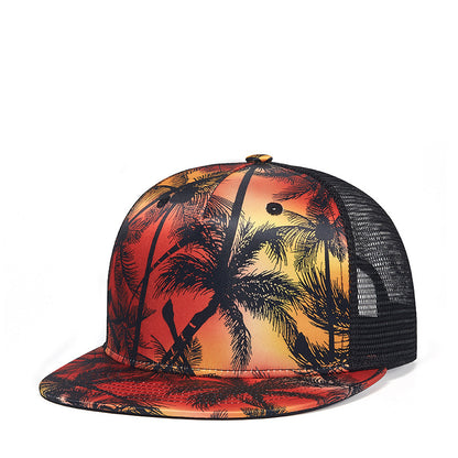 Red palm tree cap showing black mesh rear panels