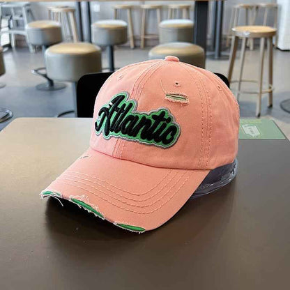 Unisex Atlantic Embroidered Distressed Baseball Cap