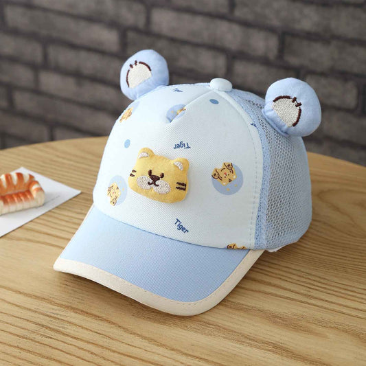Brown children's animal-ear mesh cap side profile