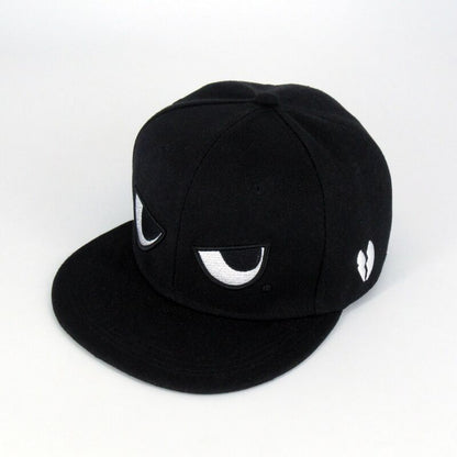 Black and white angry-eyes snapback options
