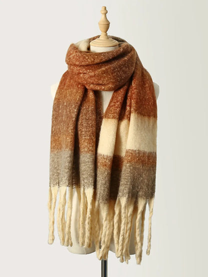 Fringe color block polyester scarf - product photo 1