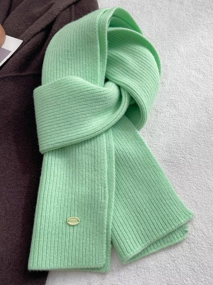Unisex Pure Wool Soft Knit Scarf — green wool scarf with a neat ribbed finish