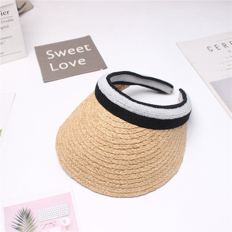 Ladies woven raffia straw sun visor hat - product photo 4