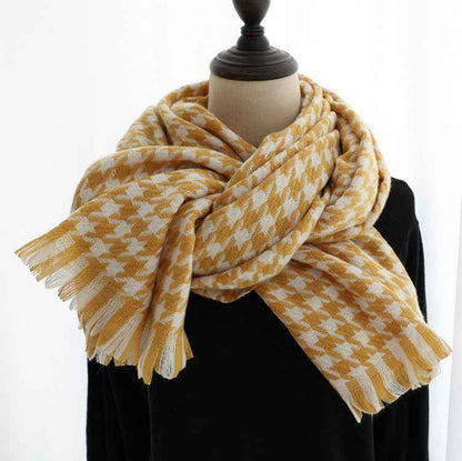 Women's Houndstooth Cashmere-Feel Fringe Scarf