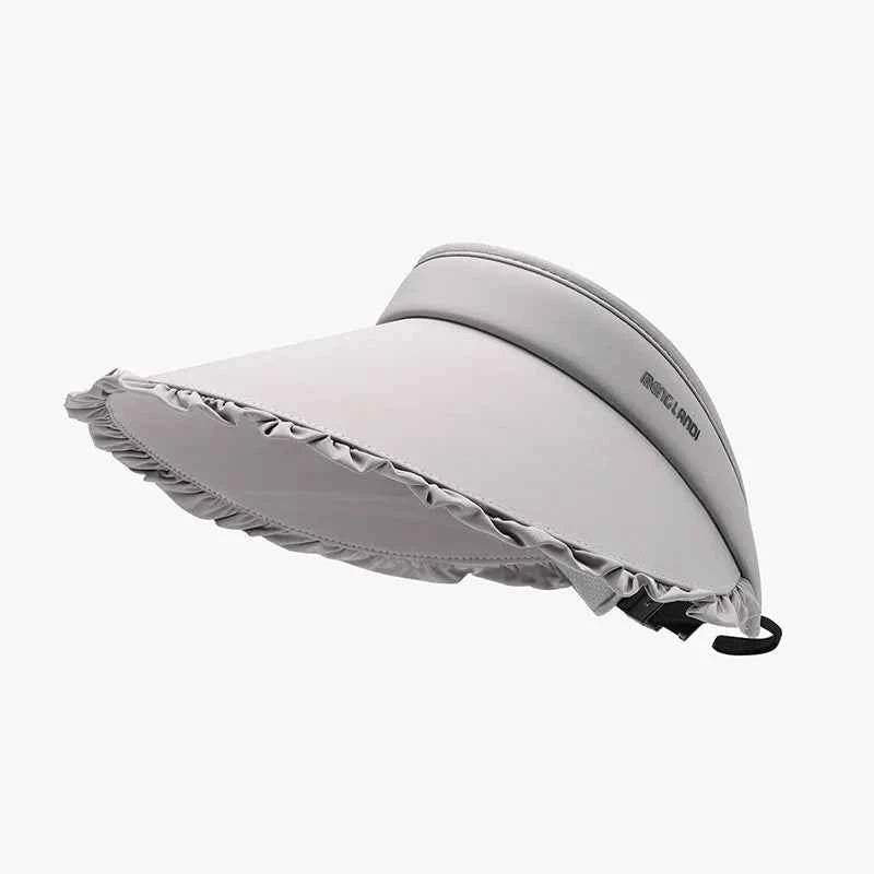 Gray adjustable frill sun hat summer side profile