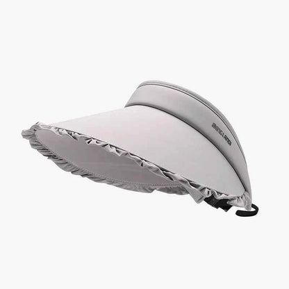 Gray adjustable frill sun hat summer side profile