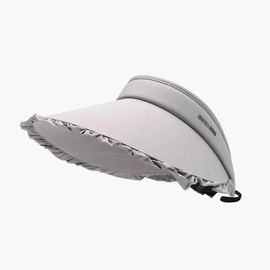Gray adjustable frill sun hat summer side profile