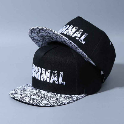 Men's black hip hop embroidered snapback front view
