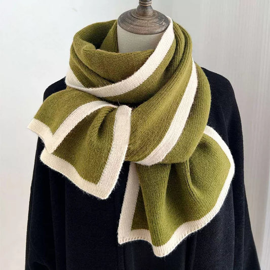 Unisex Contrast Trim Winter Scarf in Matcha Green - front view 1