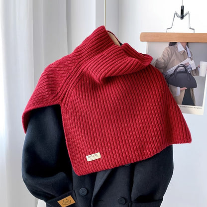 Women's Ribbed Knit Turtleneck Shoulder Wrap — red shoulder wrap with vertical ribbed texture