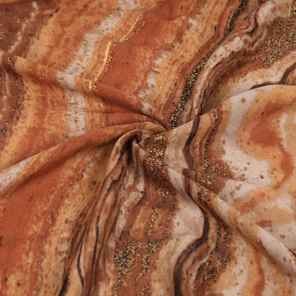 Unisex Marble Print Foil Scarf — close detail of orange marbled pattern and reflective accents
