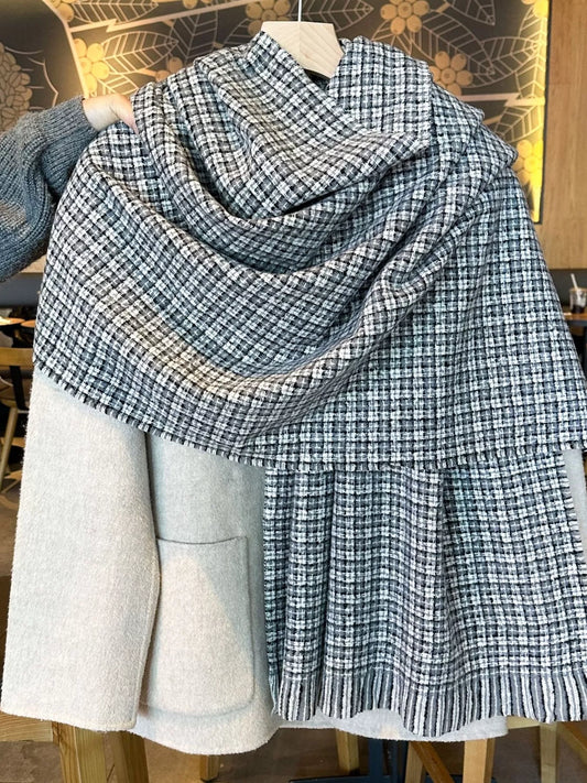 Unisex Plaid Warm Scarf in Blush Pink - full-length view 6