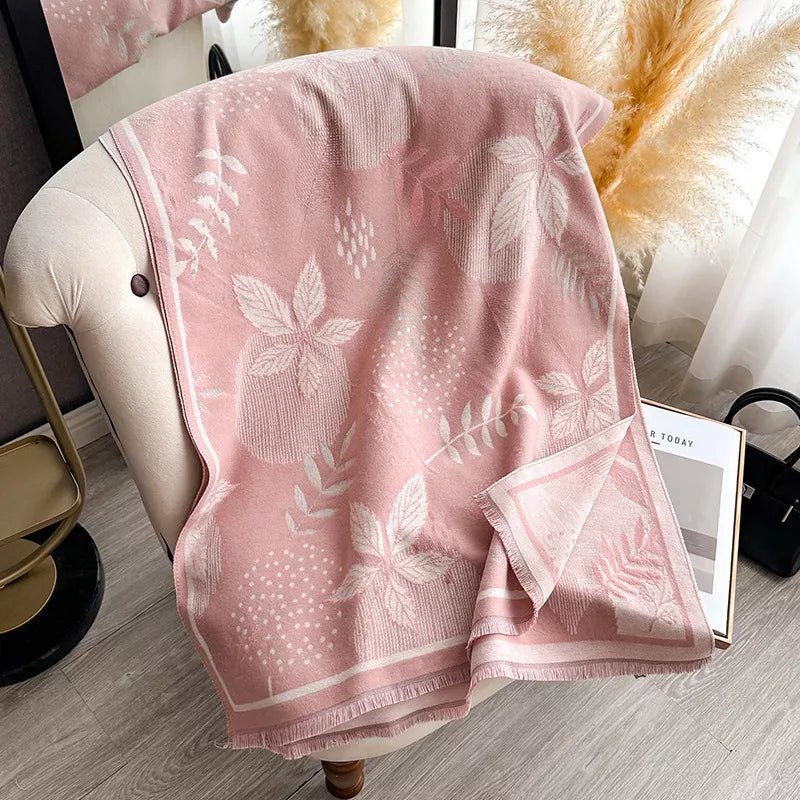 Unisex Cozy Printed Raw Hem Scarf in Pink - fabric texture 3