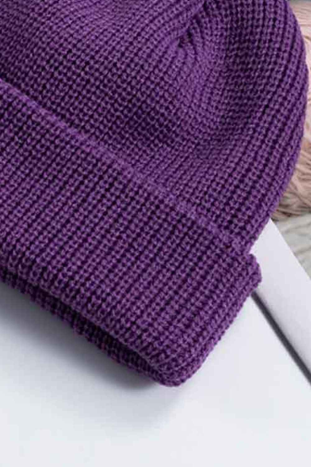Red acrylic winter beanie crown and cuff detail